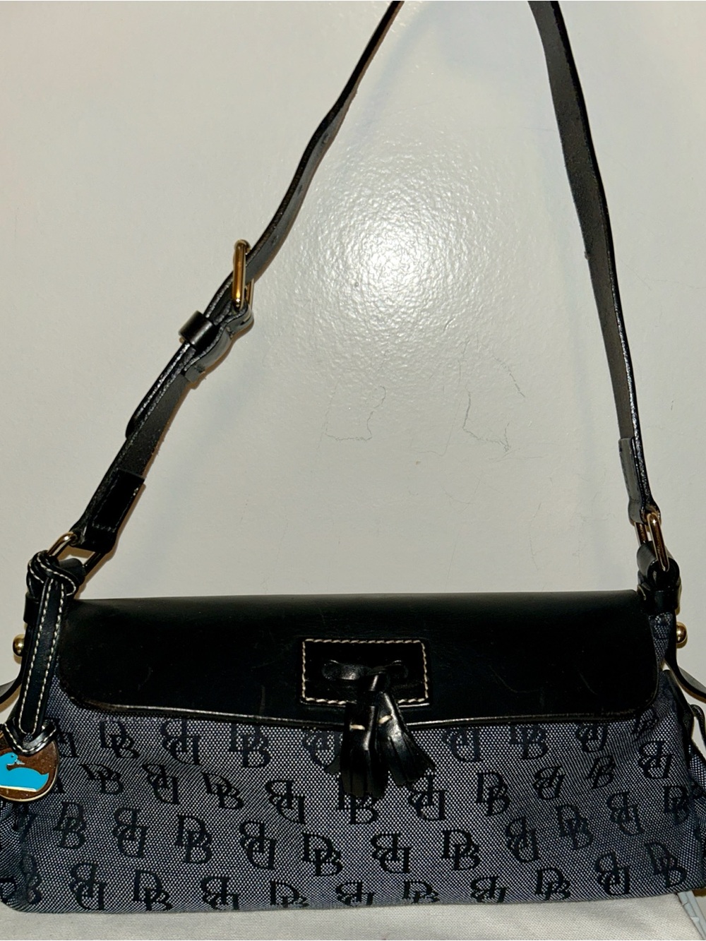 Dooney & Bourke Black Logo Canvas Shoulder Bag with Tassel